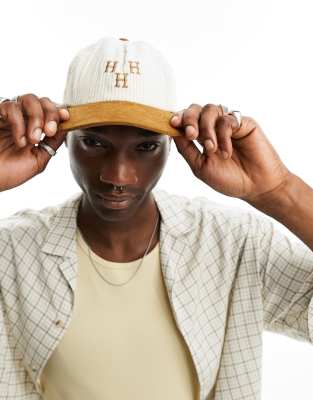 HUF hat trick snapback cap in white corduroy and brown peak