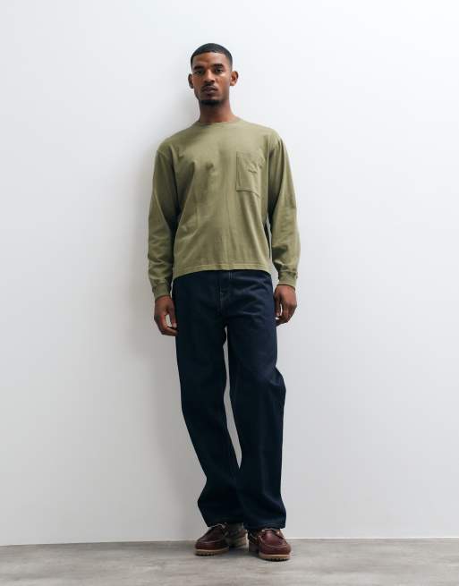 HUF heavyweight long sleeve pocket t-shirt in olive, 2 of 5