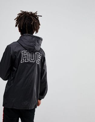 HUF Hooded Coach Jacket With Embroidered Back Logo In Black | ASOS