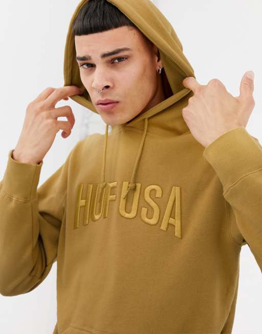 HUF Hoodie With Embroidered Team Logo In Honey Mustard