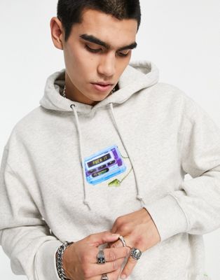 HUF huforola pullover hoodie in grey with chest print - ASOS Price Checker