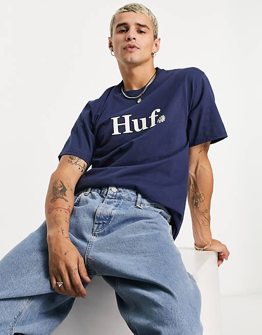 Men HUF in bloom t-shirt in navy 