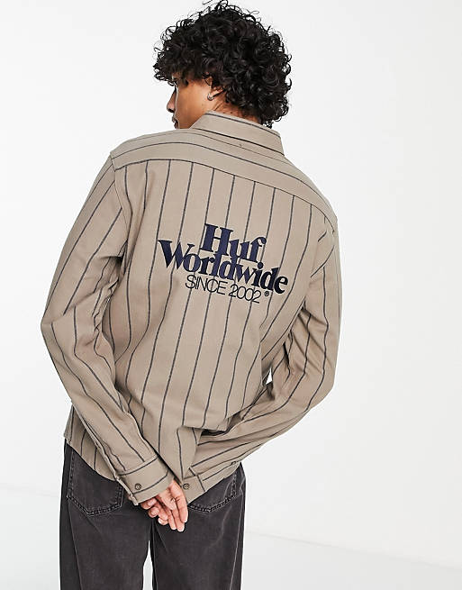 HUF issue stripe flannel long sleeve shirt in brown