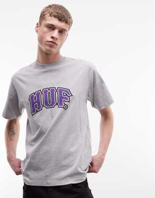 Klassisches T-Shirt in meliertem Grau mit geschwungenem Logoprint Grau L