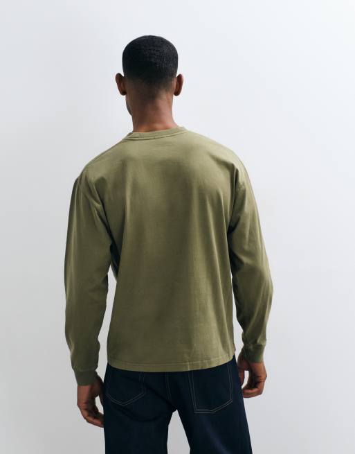 HUF kraftig långärmad t-shirt med ficka i oliv, 5 av 5