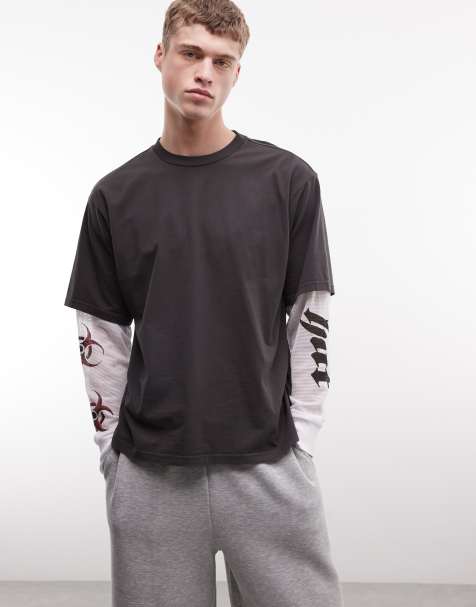 HUF – Leon – Svart och vit t-shirt i två lager med långa ärmar - view 1