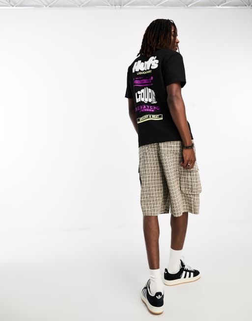HUF liquormat t-shirt in black with chest and back print