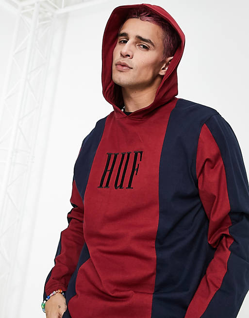 HUF marka stripe hooded long sleeve top in red