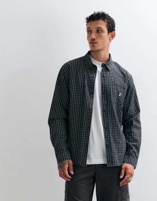HUF megablast long sleeve check shirt in black, 3 of 5