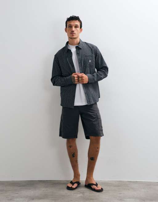 HUF megablast long sleeve check shirt in black, 4 of 5