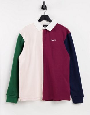 HUF mick colour block rugby shirt in multi - ASOS Price Checker
