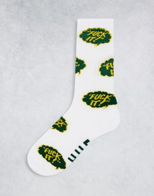 HUF motto socks in white with slogan print