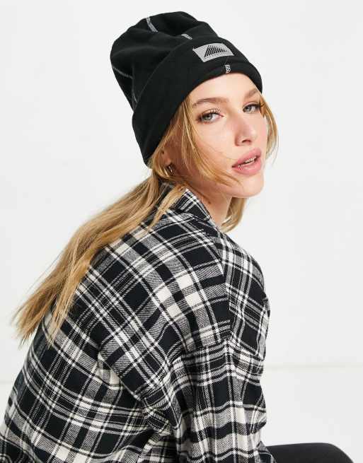 Huf mountain beanie hat with reflective patch and conrast overlocking , 4 of 4