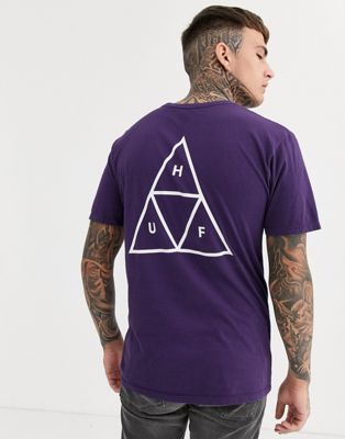 HUF - Musthave T-shirt met drie driehoeken en print op de achterkant in paars