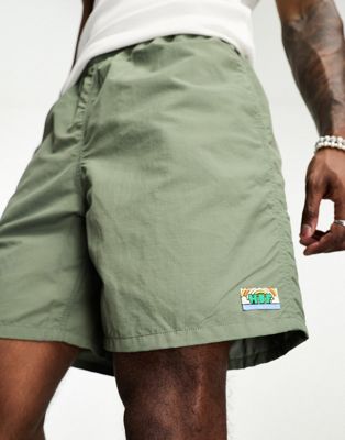 HUF new day easy woven shorts in sage green - ASOS Price Checker