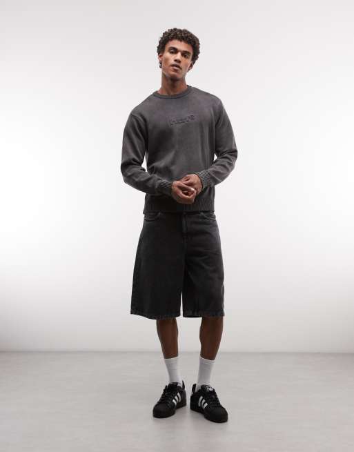 HUF pacific embossed logo knitted sweatshirt in washed black, 2 of 5