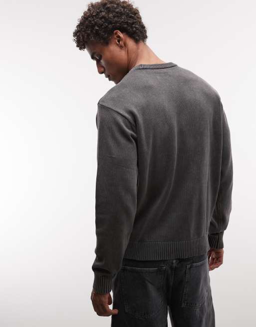 HUF - Pacific - Forvasket sort strikket sweatshirt med præget logo, 4 af 5