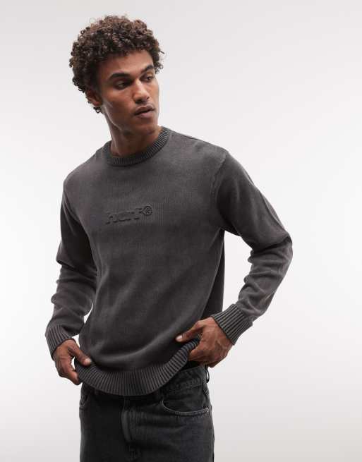 HUF - Pacific - Forvasket sort strikket sweatshirt med præget logo, 5 af 5