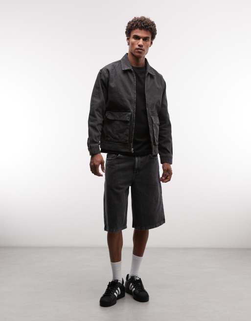 HUF pacific workwear style zip through jacket in washed black, 2 of 5