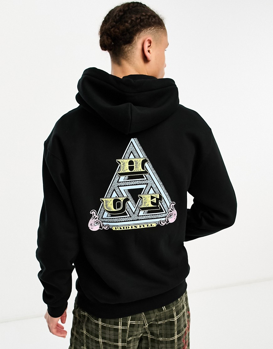 Huf Paid In Full Pullover Hoodie In Black With Chest And Back Print