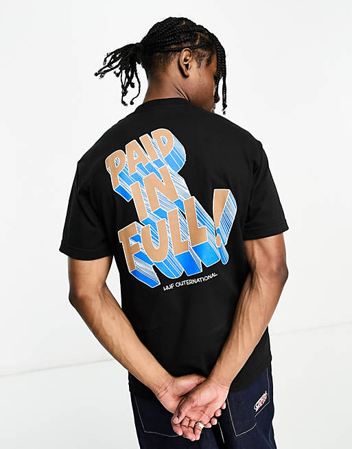 HUF paid in full T-shirt in black with chest and back print | ASOS