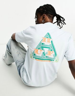 HUF paid in full t-shirt in light blue with chest and back print