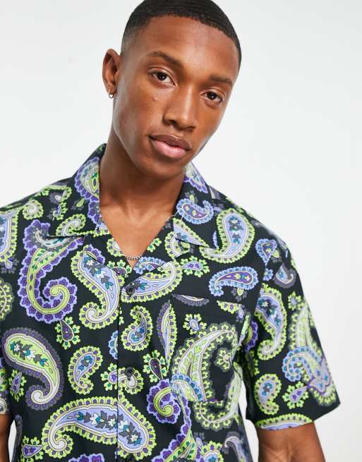 Mens paisley sale shirt short sleeve