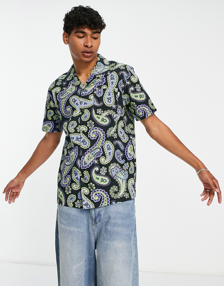 HUF paisley woven short sleeve shirt in black - part of a set