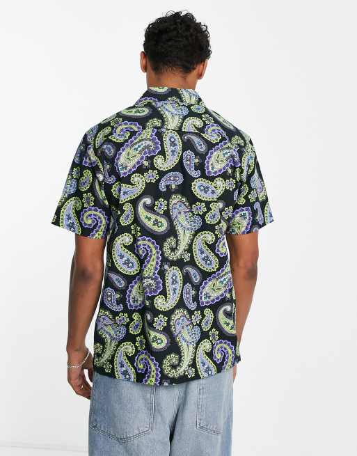 HUF paisley woven short sleeve shirt in black - part of a set