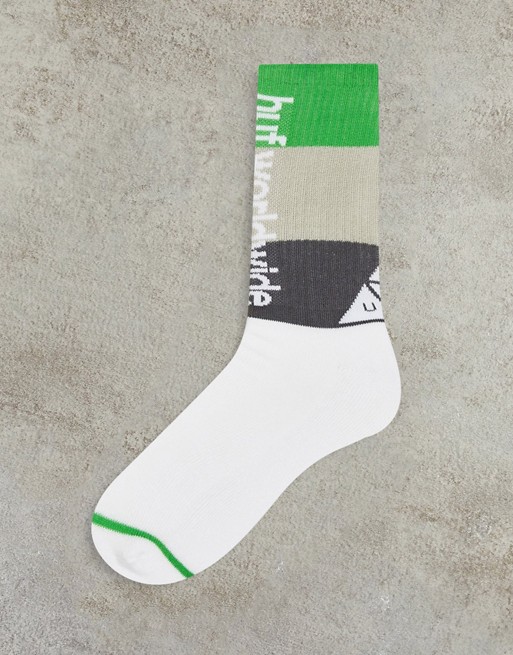HUF peak stripe socks in white multi