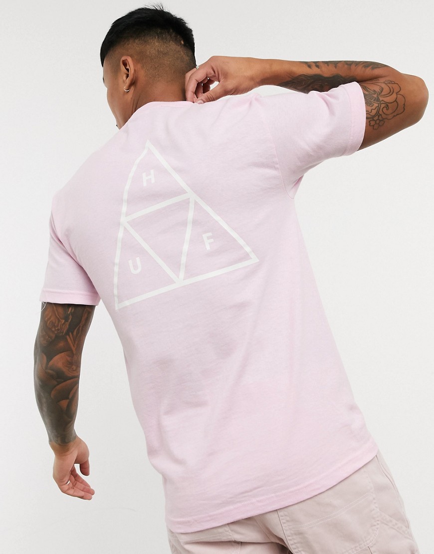 HUF - pink Essentials t-shirt med tripel trekant