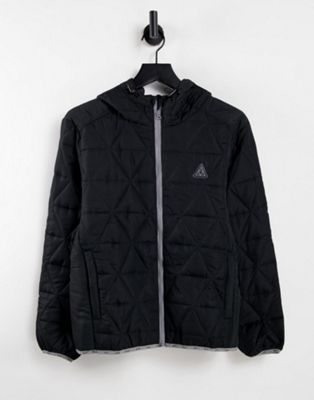 HUF polygon packable quilted jacket in black