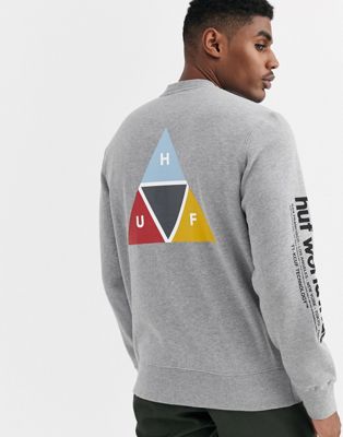 HUF - Prism - Sweatshirt met ronde hals en print op de rug in grijs