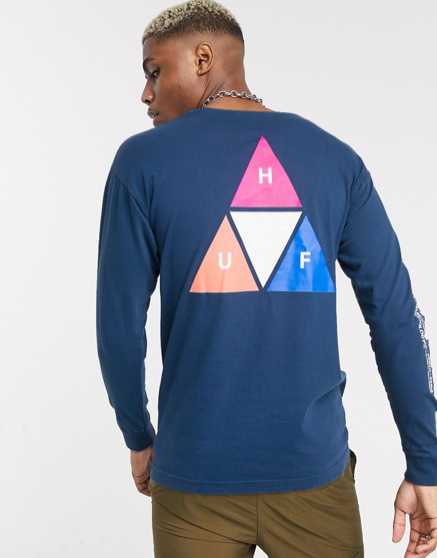 HUF - Prism - T-shirt met lange mouwen en driehoekenprint in marineblauw