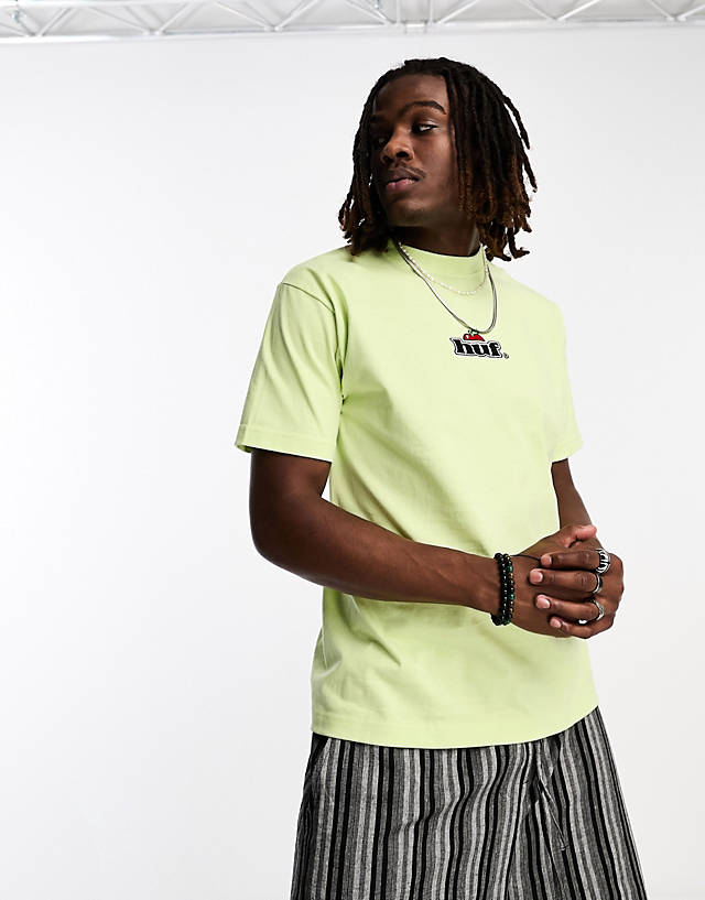 HUF - produce t-shirt in lime green with chest embroidery