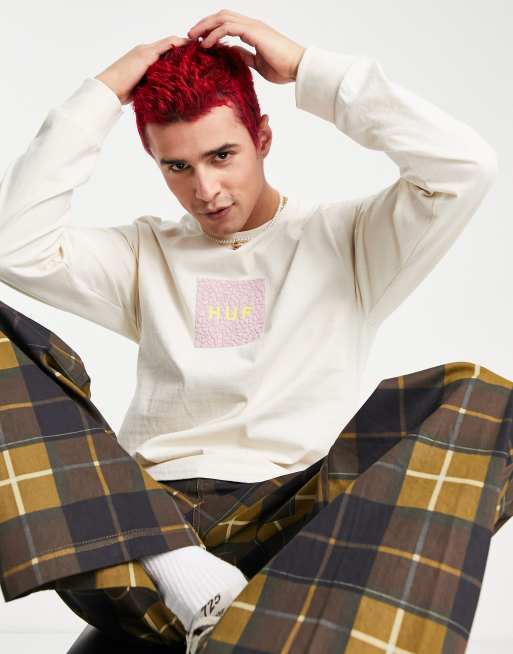 HUF - Quake - Top a maniche lunghe color crema con logo