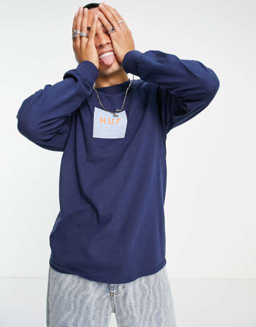 HUF - Quake - Top met lange mouwen en logo in marineblauw