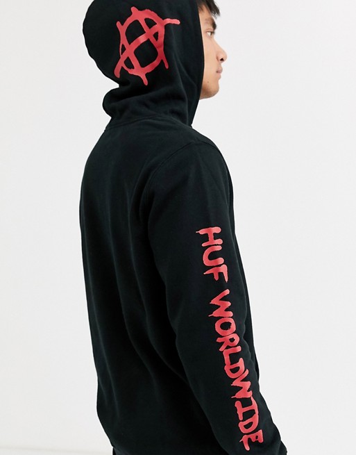 HUF Riot hoodie with arm print in black