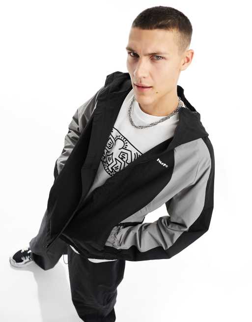 HUF set shell jacket in black with grey panels | ASOS