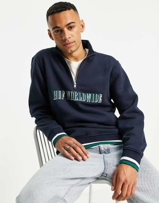 HUF shadow serif half-zip sweatshirt in navy