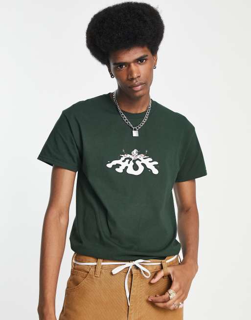 HUF snowman short sleeve t-shirt in green with chest print