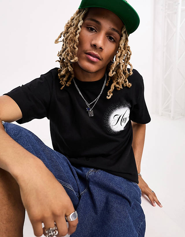 HUF - st short sleeve t-shirt in black with chest and back placement print