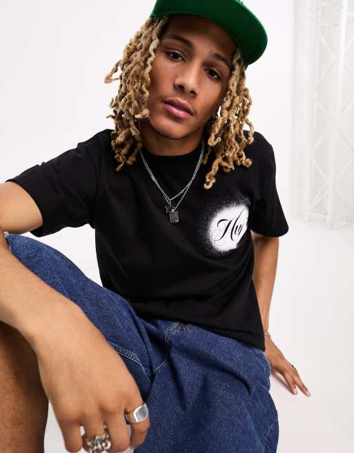 HUF - ST - T-shirt a maniche corte nera con stampa sul petto e sul retro