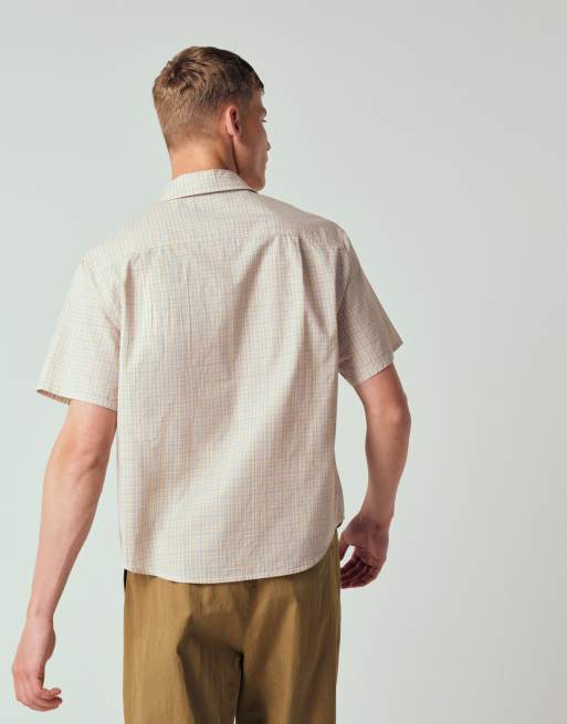 HUF star logo micro plaid shirt in beige, 3 of 12
