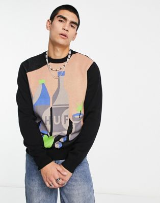 HUF still life knitted sweatshirt in black with abstract art design