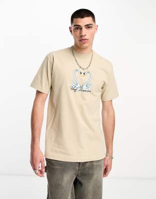 HUF swan song t-shirt in beige with chest print-Neutral