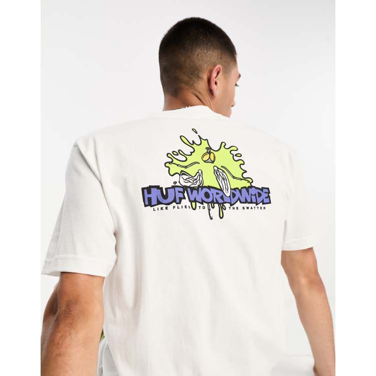 shirt in white with chest and back placement print  HUF swat team short  sleeve t - embroidered-logo striped cotton shirt - HkgolferShops