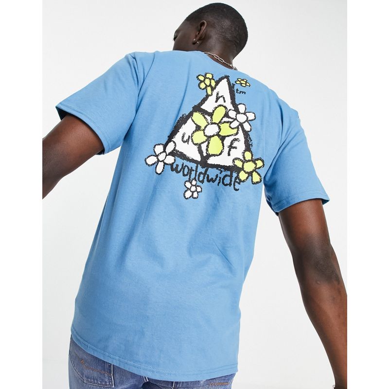 T-shirt stampate fMTzW HUF - T-shirt blu con triangolo triplo e margherite