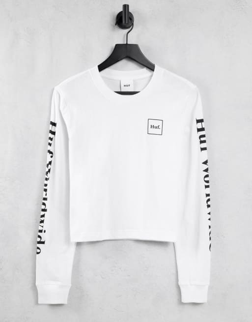HUF - T-shirt comoda a maniche lunghe con loghi sulle maniche