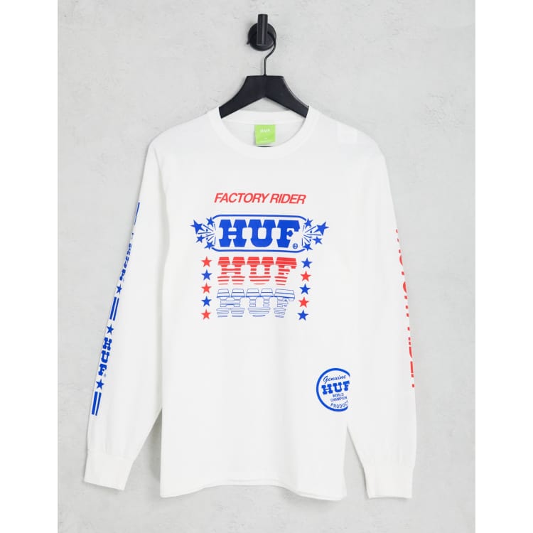 HUF T-shirt manches longues à imprimé Factory Rider Blanc ASOS